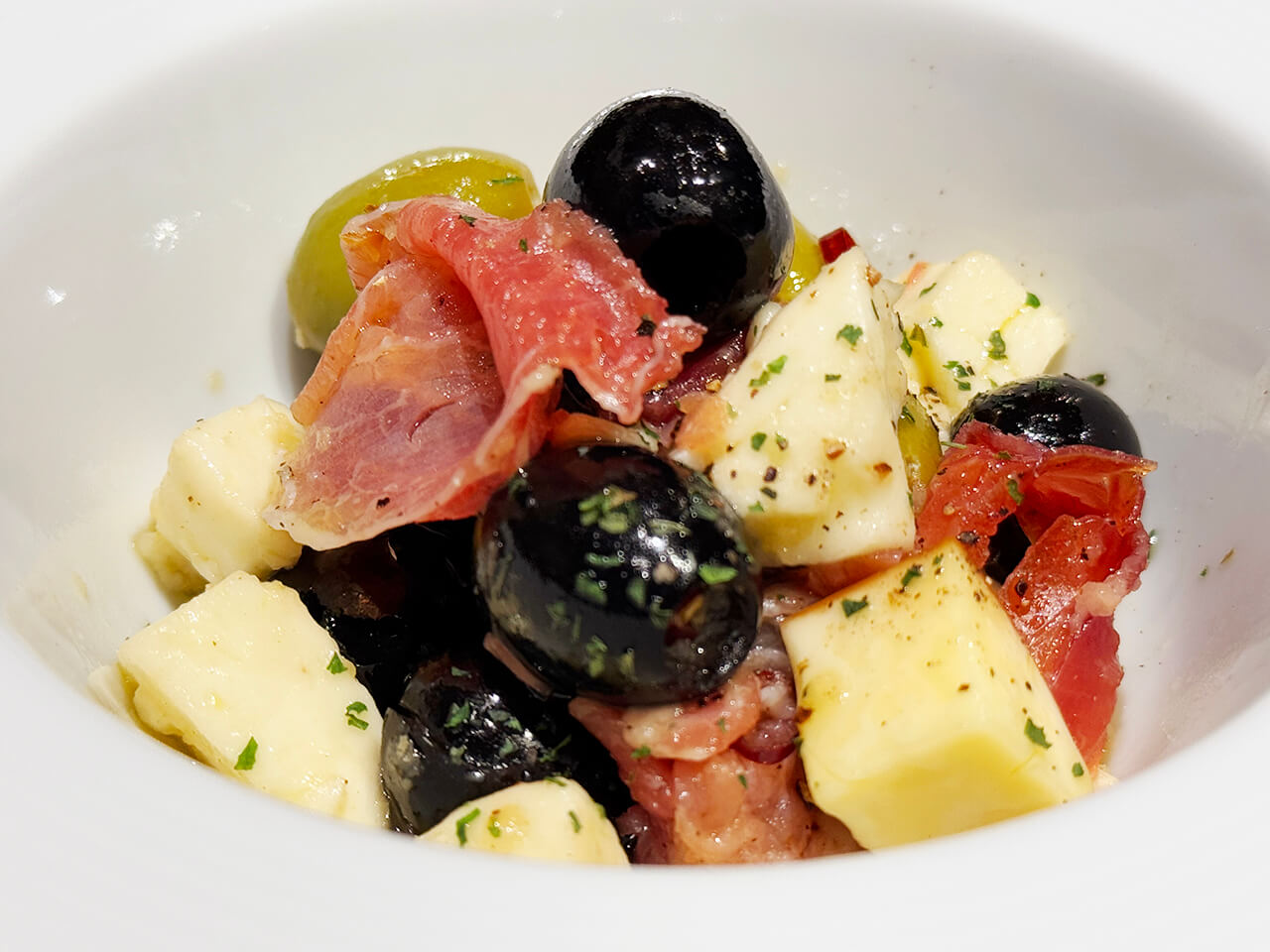 Marinated Cheese, Olives, and Prosciutto